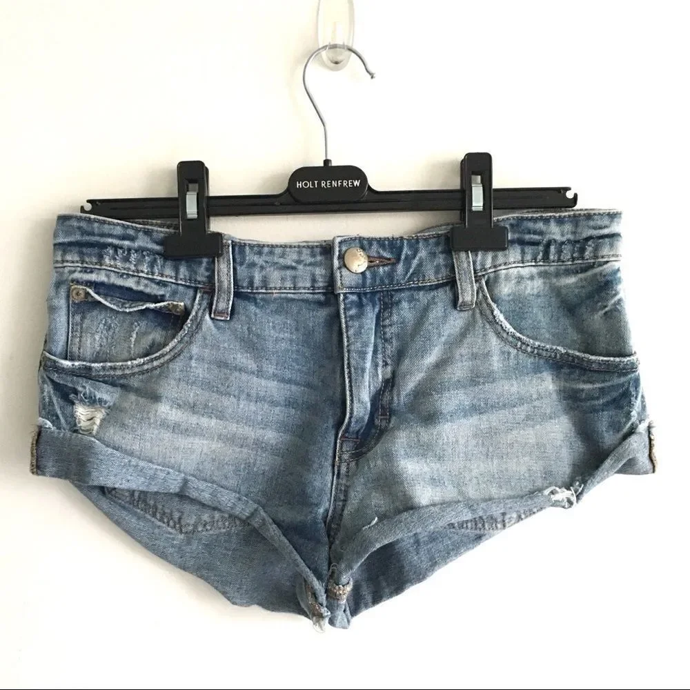 FREE PEOPLE Denim Shorts Distressed Rolled Hem 26 - Picture 4 of 5